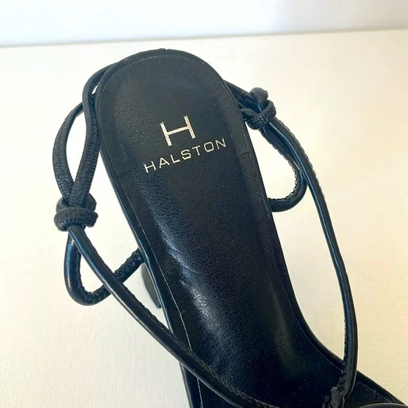 NWOT H by HALSTON PICASSO BLACK STRAPPY SQUARE TOE SPOOL HEELS SANDALS 8.5M - Picture 5 of 12